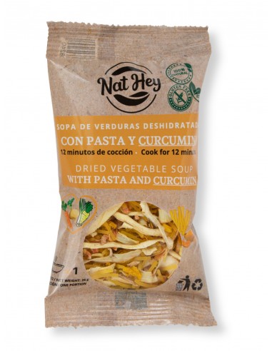 Sopa de verduras deshidratadas con pasta y curcumina Nat Hey